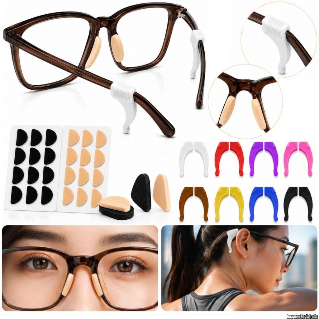Trava De Oculos Suporte Haste Mais Planqueta Adesiva De Oculos Kit 1 Par Trava 1 Par Plaquetas Não Cai Oculos