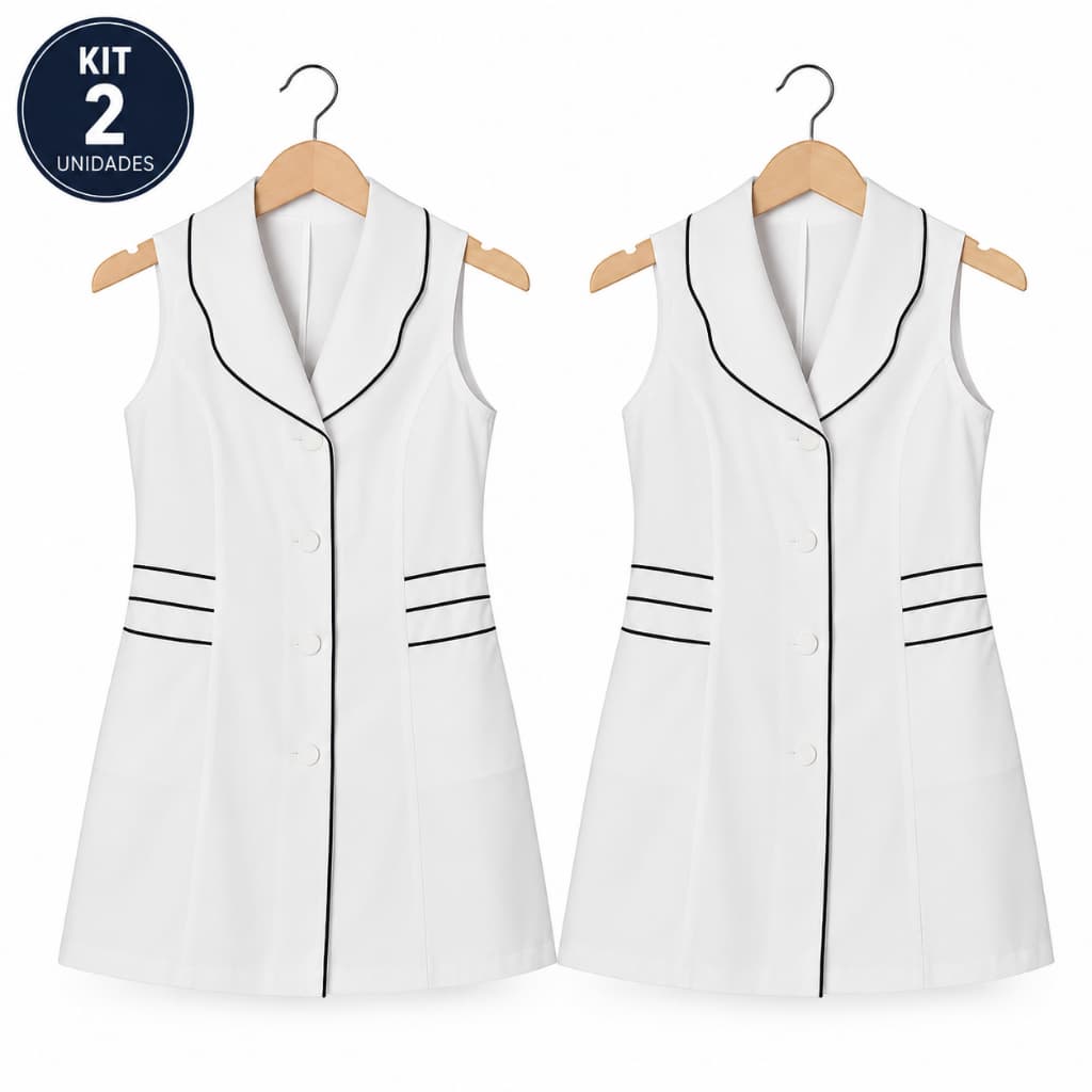 Kit 2 Jalecos Colete Femininos Branco | Jaleco Profissional Gabardine Premium P ao G2