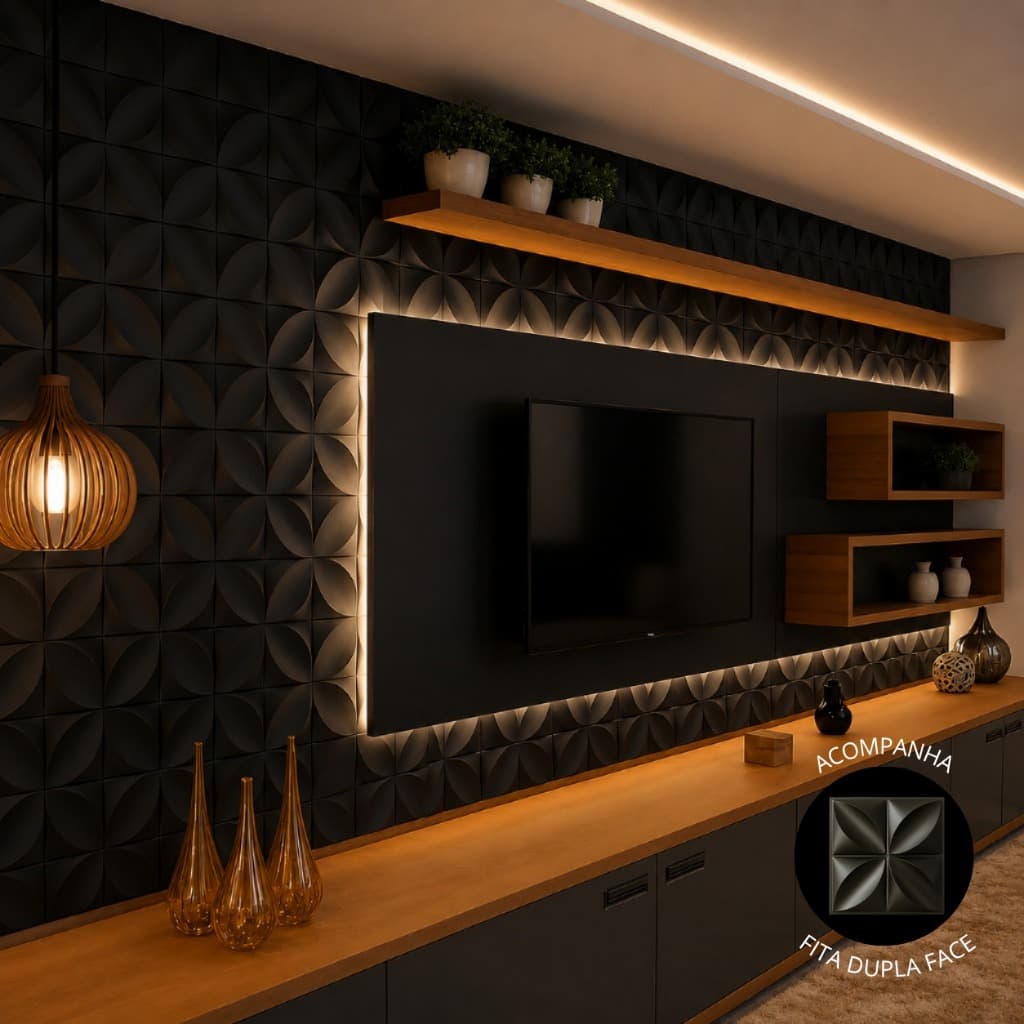 Kit 200 Placas 3D em PVC 25x25 cm para Revestimento Decorativo de Parede Com Fita Dupla Face