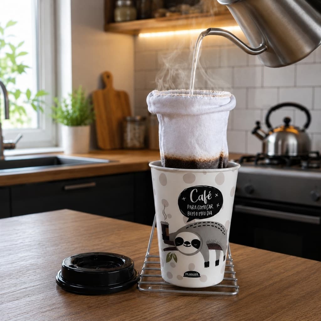 Suporte Mini Individual Café Chá Com Copo Bico Trip 320ml