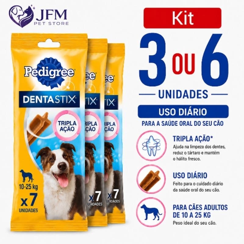 DENTASTIX 180g petisco PEDIGREE sabor carne Racas Media 03 ou 06 und