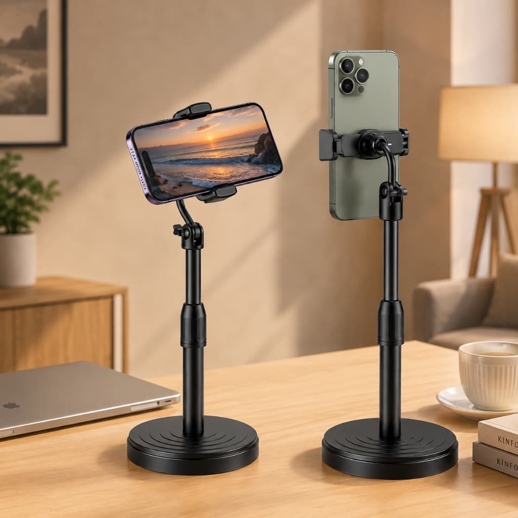 Kit Com 2 Suporte Tripé Para Mesa Com Mini Pedestal Ajustável 360° Ideal Para Gravação De Vídeos