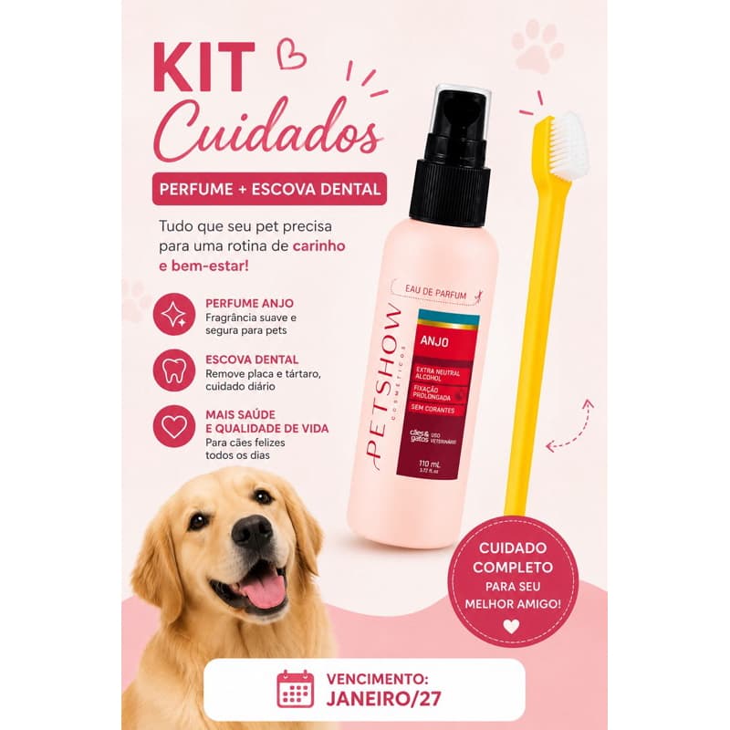 Perfume Pet Premium 110ml – Linha Pet Show + 1 escova de dentes Pet
