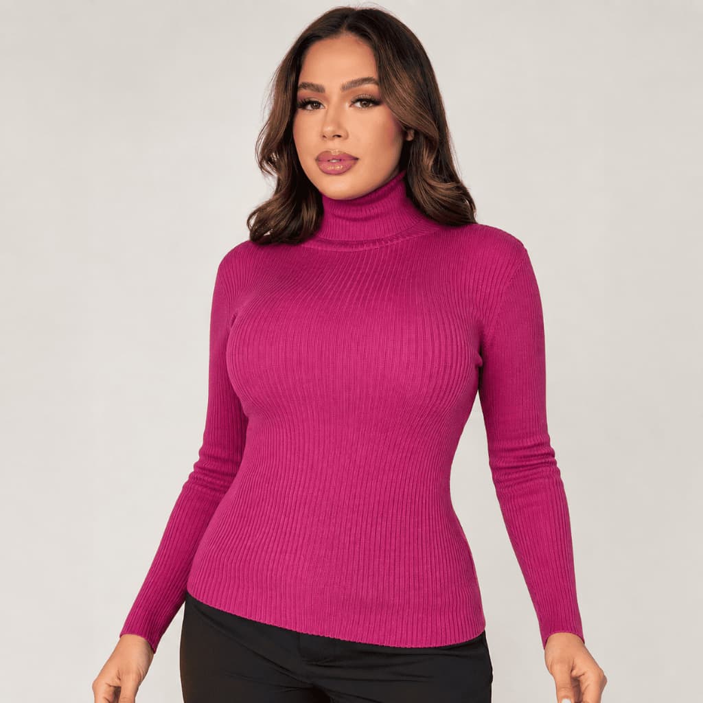 Blusa Cacharrel Trico Manga Longa Tricot Feminina Gola Alta Tendência Casual Segunda Pele Básica Elegante