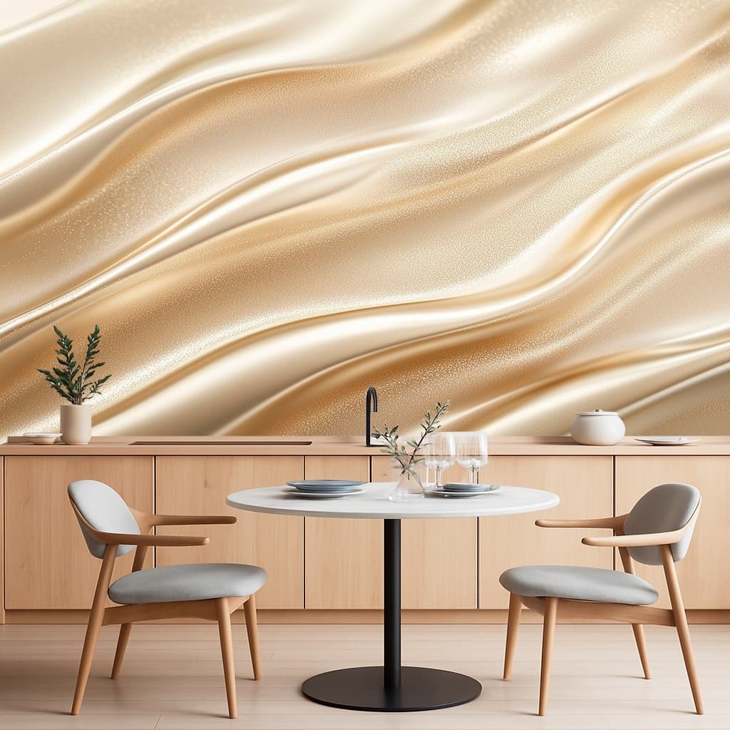 Papel de Parede 3D Papel de Parede Para Sala Ondas Brilho Dourado Adesivo Lavavel Escritorio