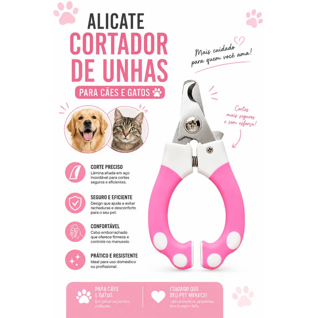 Alicate Cortador Unha Pet Cães Gatos Ergonômico Resistente 15cm