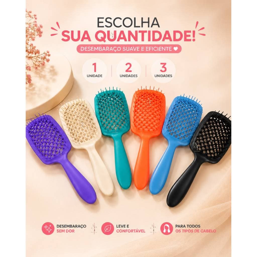 Escova Vazada Cores Desembaraçador Prática Leve Salão Cabeleireiro
