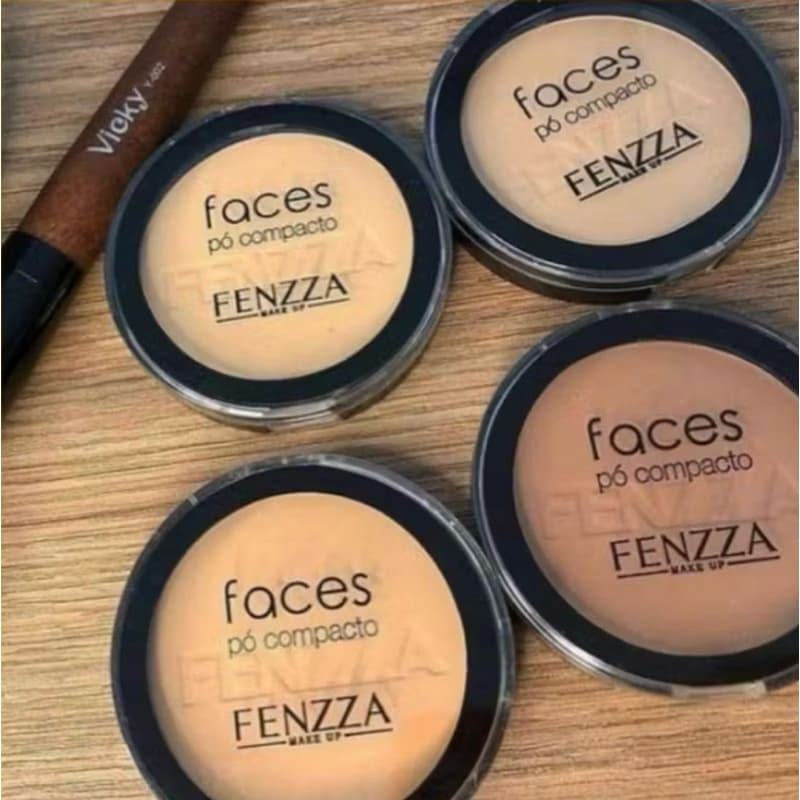 Pó Compacto Fenzza Faces - Efeito Aveludado Makeup Alta Cobertura cor 01 02 03 04