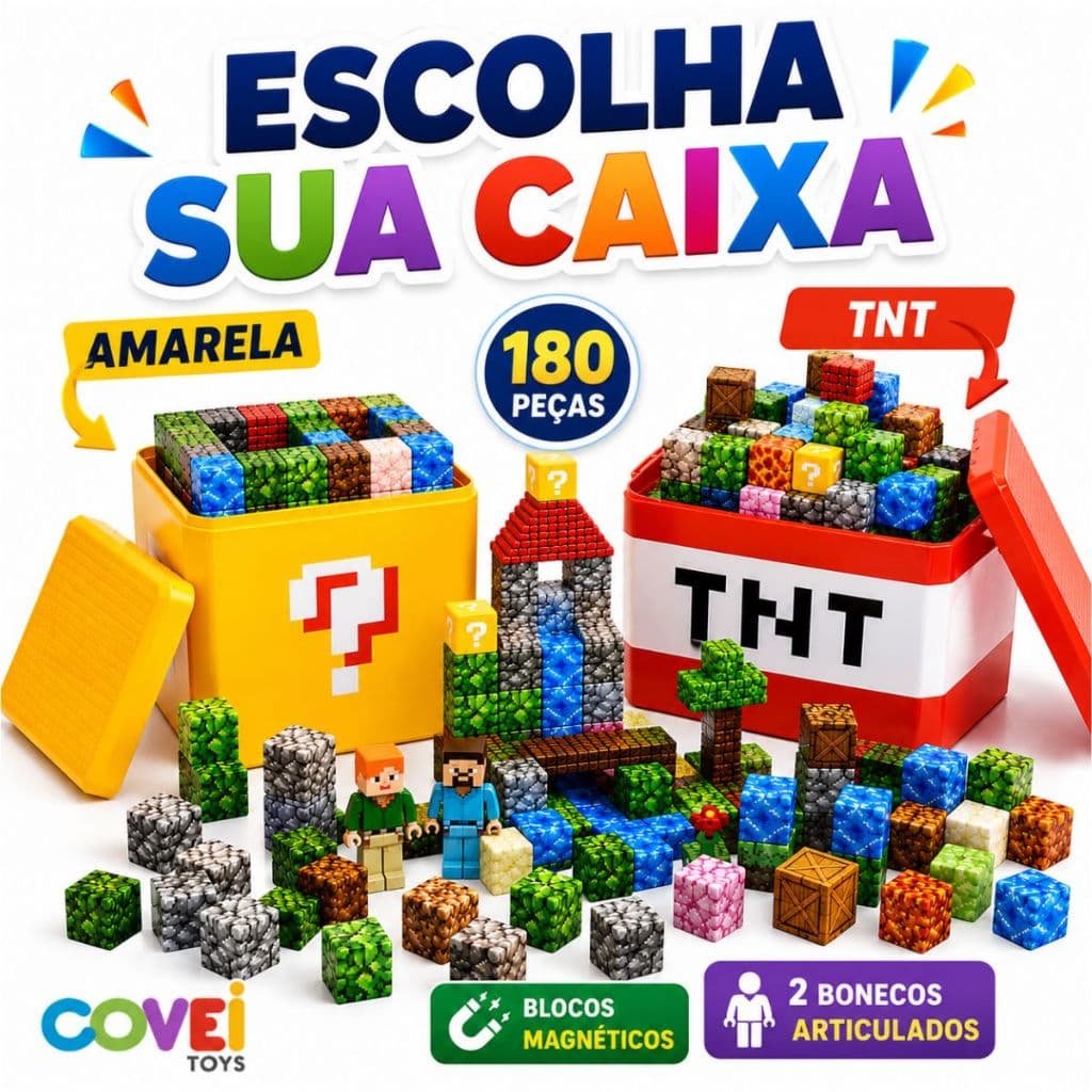 Bloco Magnético Educativo Infantil Na Caixa TNT 180/294 Peças Brinquedo Interativo Blocos de Montar