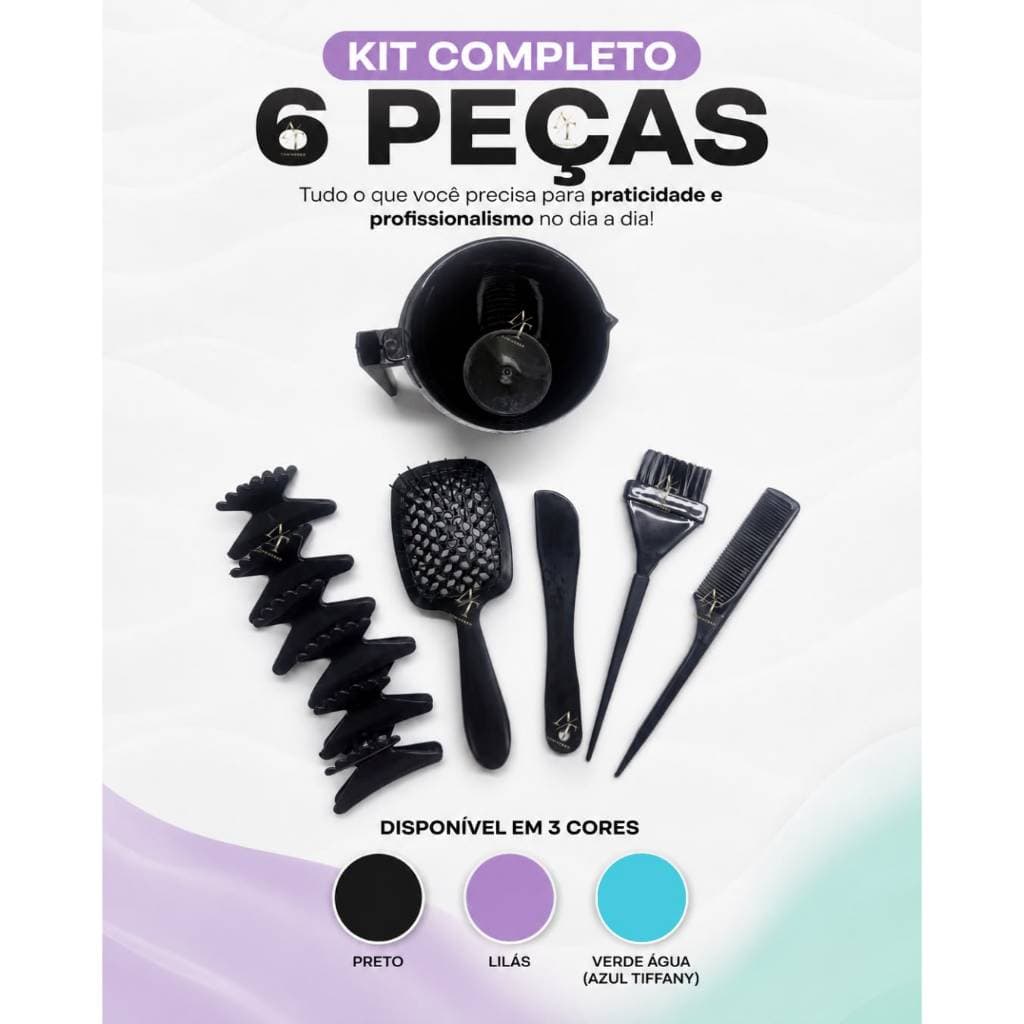 Kit Cumbuca Pincel Espátula Pente Cabo Fino Escova Vazada Piranha Salão Profissional