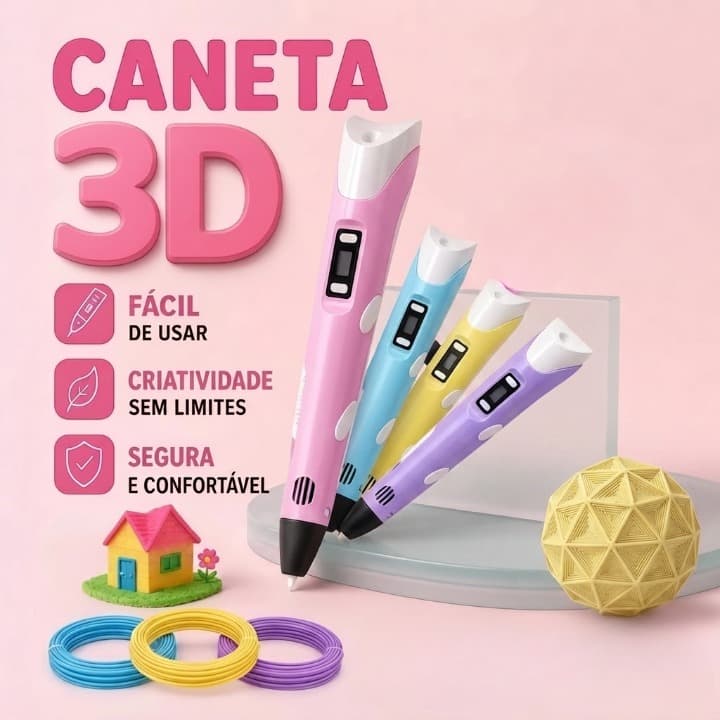 Caneta 3D Criativa com Filamentos para Artesanato Modelagem e DIY Atlas