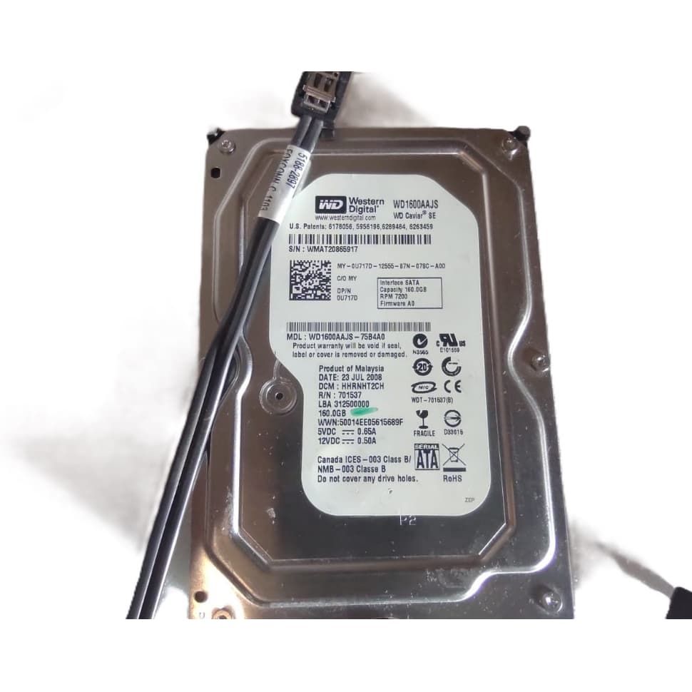 01 HD 80 GB + 02 cabos sata