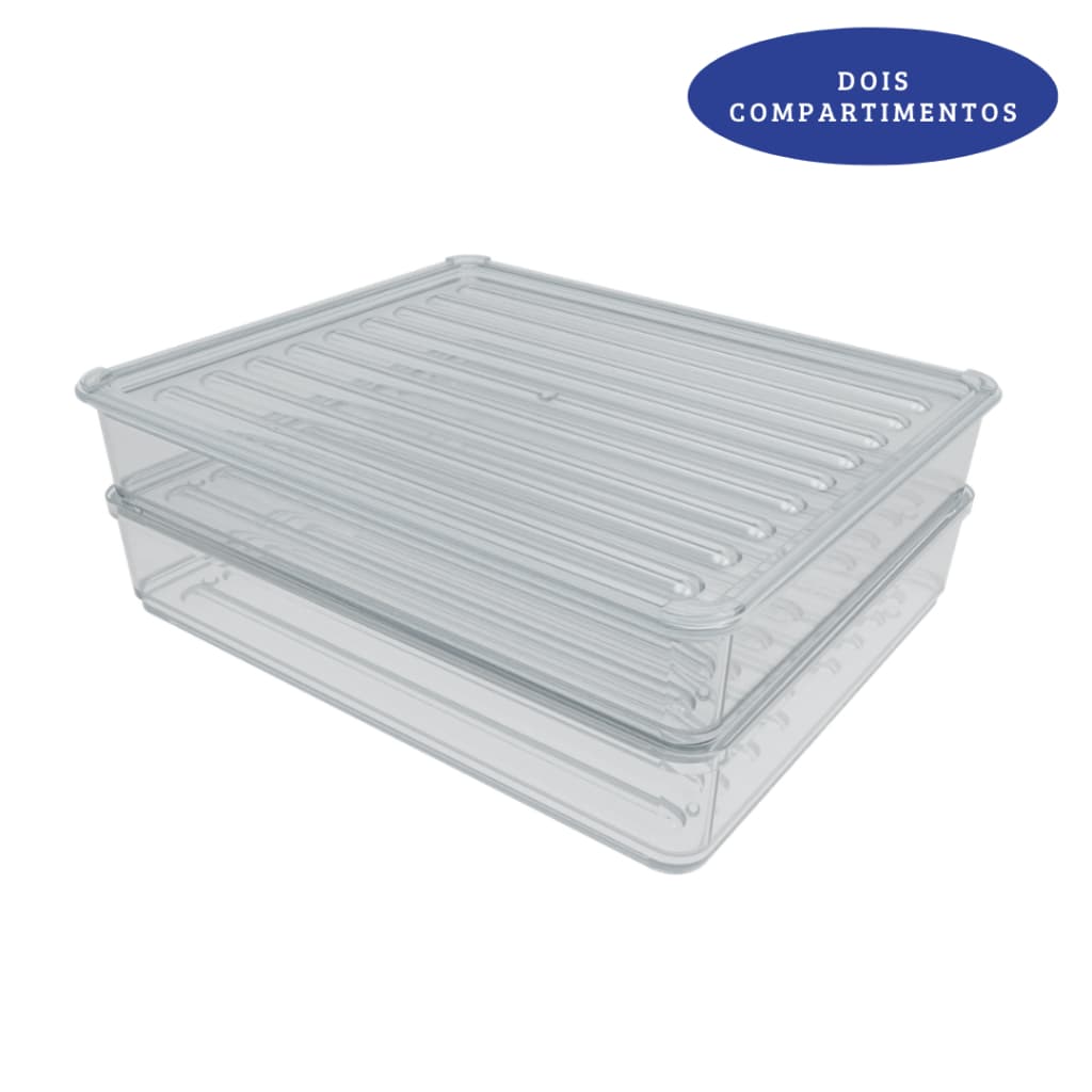 Porta Frios Duplo Compartimento Para Frios Presunto Queijo Com Tampa Empilhavel Acrilico