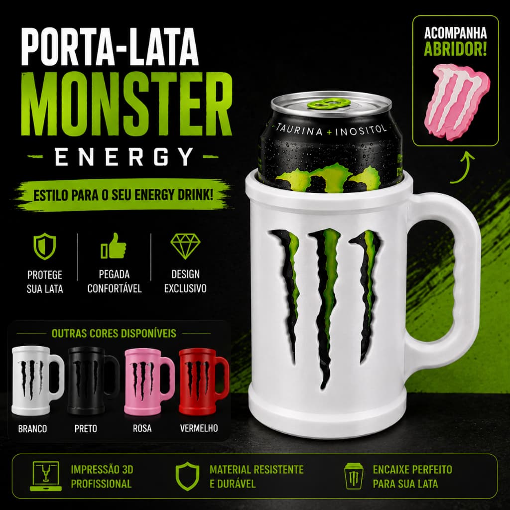 Porta Lata Monster Energy Copo Caneca Suporte 473ml