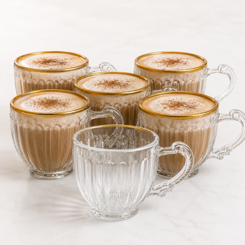 Jogo De 6 Xícaras 200Ml Borda Dourada Capuccino Café Chá