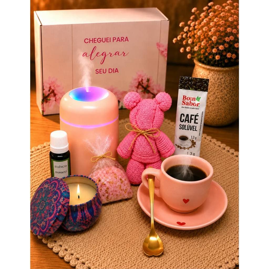 Kit Presente Feminino Spa Com Xícara de Porcelana E Vela Aromática