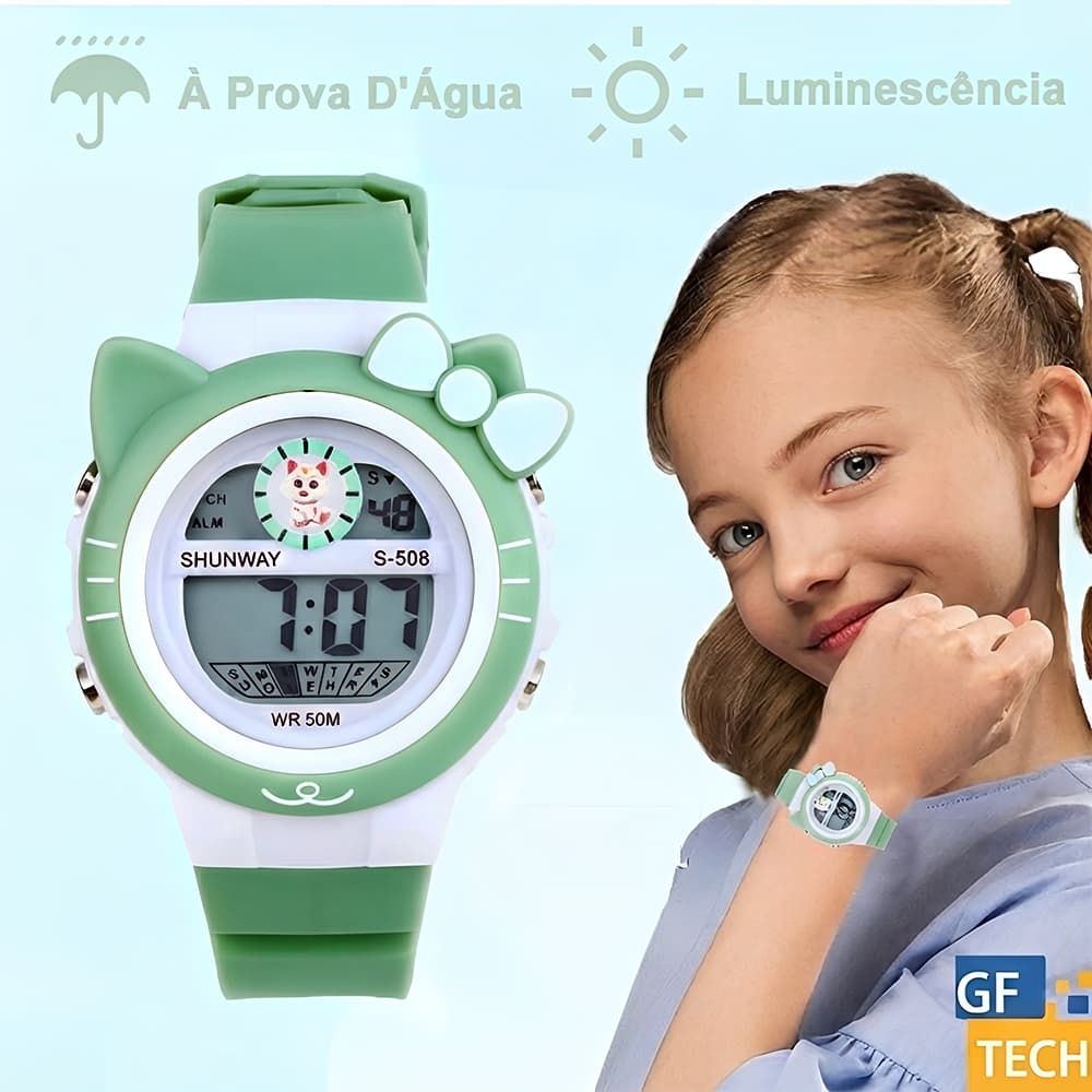 Relógio Digital Feminino Infantil À Prova D'água 50M Com Design Fofo De Animais