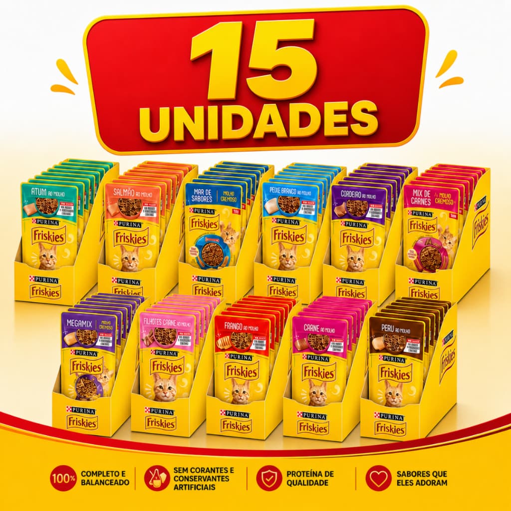 Ração Úmida Friskies Gatos Adultos Sachê 85g - Embalagem com 15 Unidades