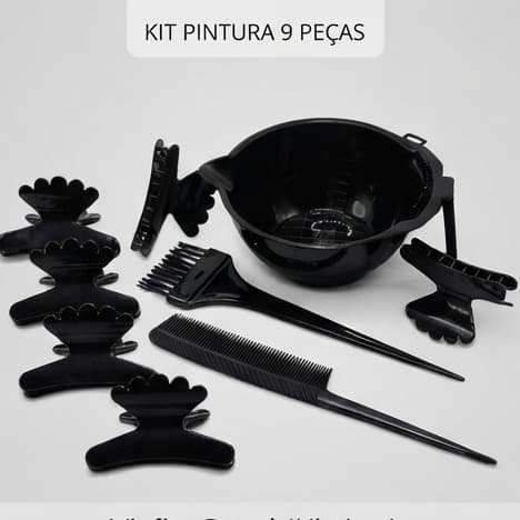 Kit Tintura de Cabelo 9 Peças Cumbuca Pincel Pente e Piranhas