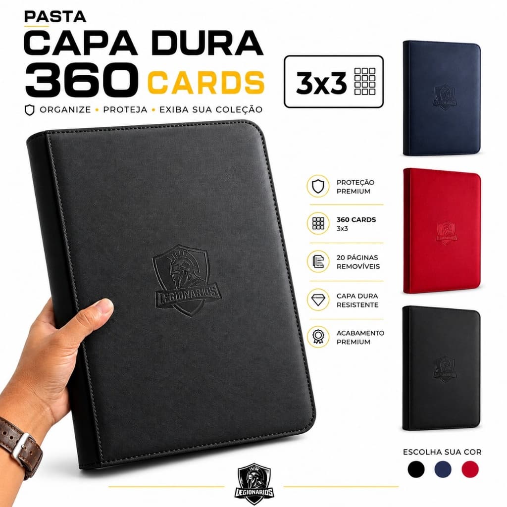 Pasta Álbum Para Cartas Pokemon | Magic | TCG - Com 360 Slots - Capa Dura Com Ziper Legionários  - Fichário Porta Cards