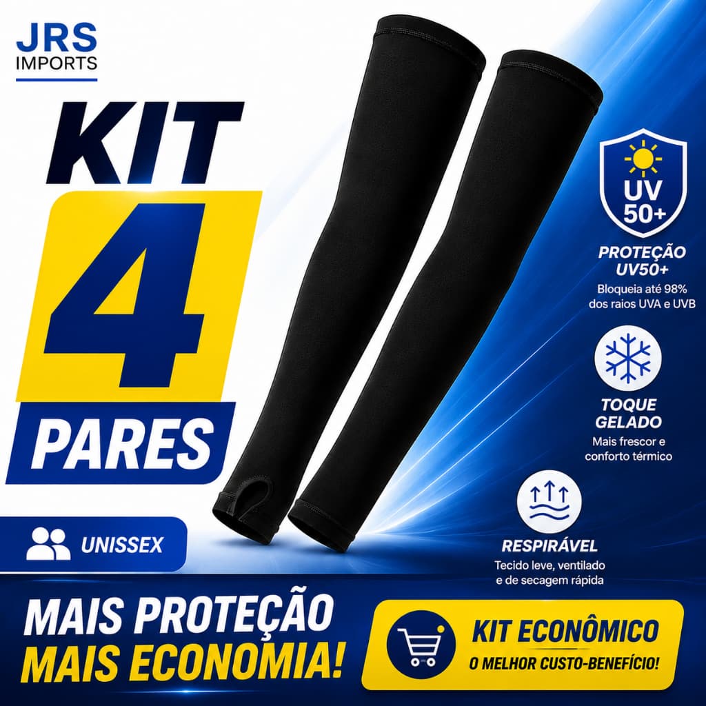 Kit 4 Pares Manguito UV50+ Proteção Solar Unissex Toque Gelado Respirável Corrida Moto Bike Pesca Trilha Proteção Total