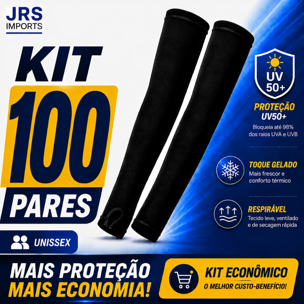 Kit 100 Pares Manguito UV50+Proteção Solar Unissex Toque Gelado Respirável Corrida Moto Bike Pesca Trilha Proteção Total