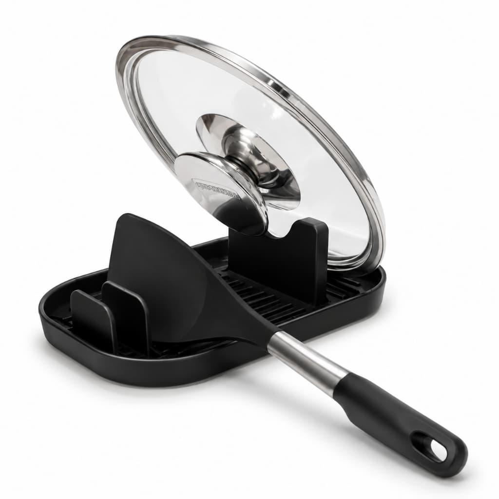 Organizador Utensílios Cozinha Suporte Tampa Colher Bancada Preto