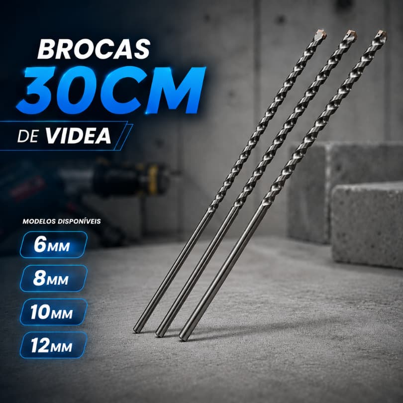 Broca Videa Widea Longa 30cm (300mm) Para Concreto 6mm 8mm 10mm 12mm Unitário ou kit