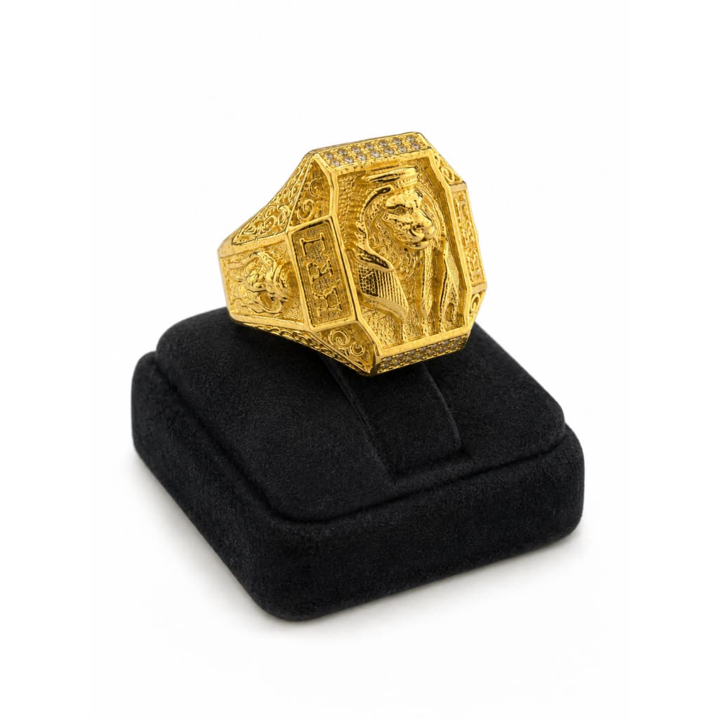 Anel Leão com Turbante - Banhado a Ouro 18k