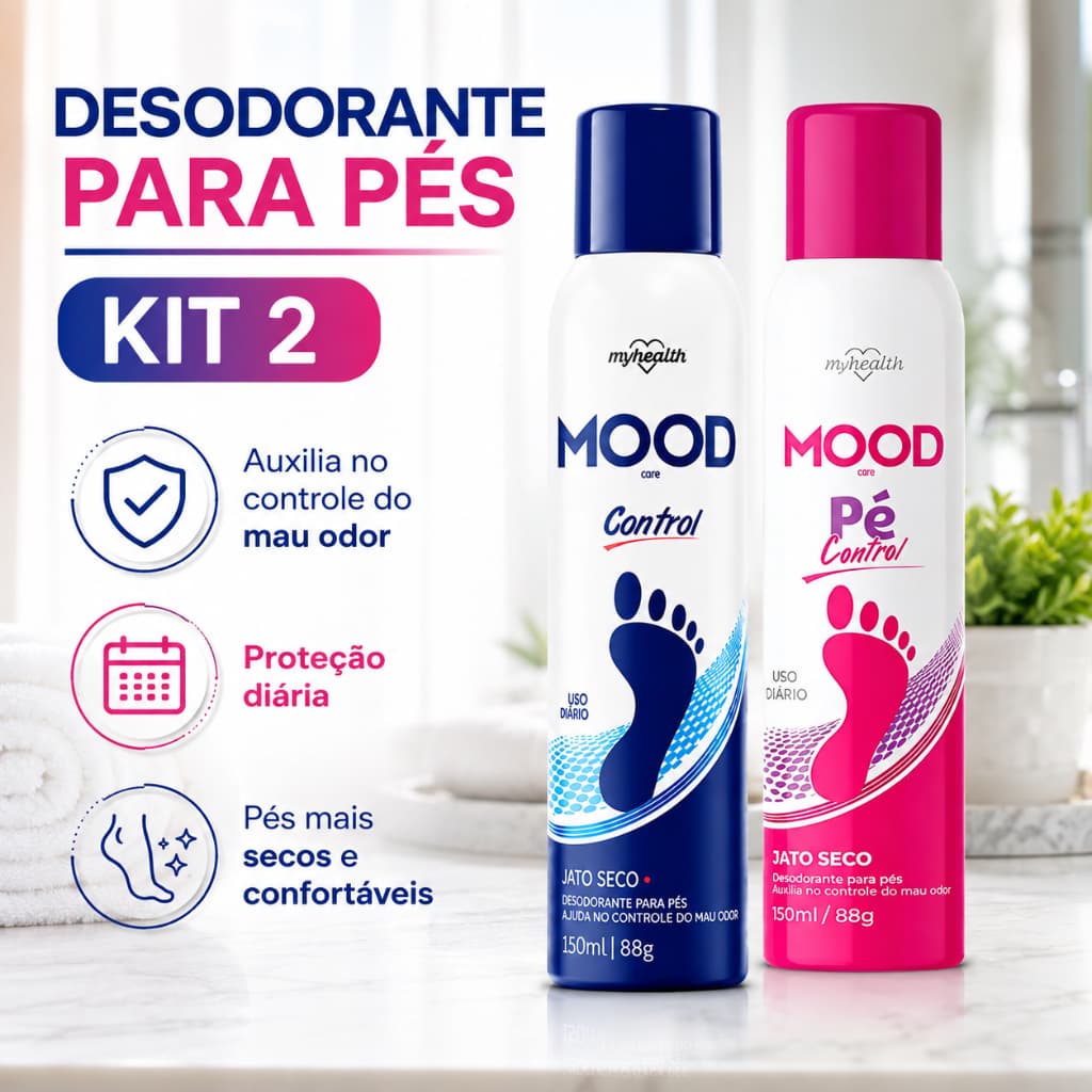 Desodorante para Pés Antichulé Kit 2 Unidades Spray Antitranspirante Jato Seco 150ml Masculino Feminino Mood