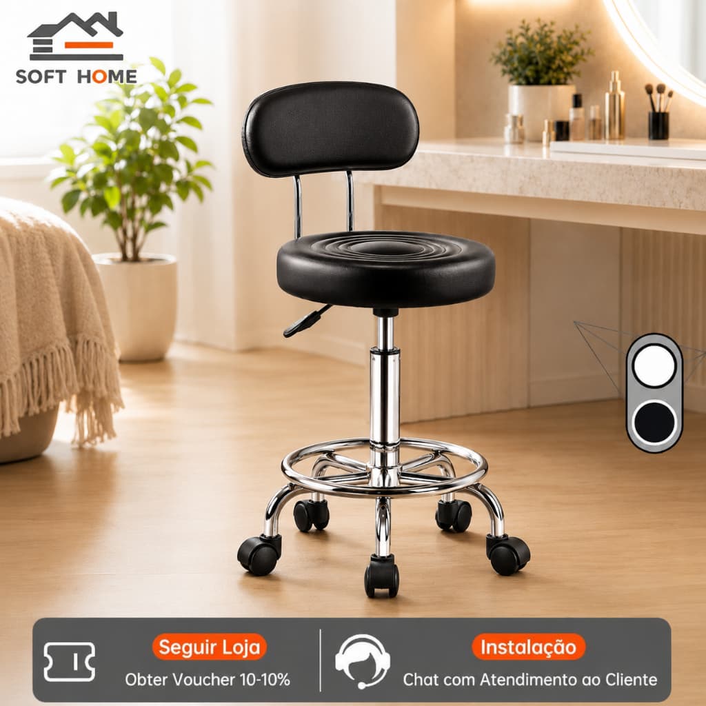SOFTHOME Cadeira Para Trabalho Escritório Altura Ajustável 48‑63cm Com Rodízios Encosto Assento Antideslizante