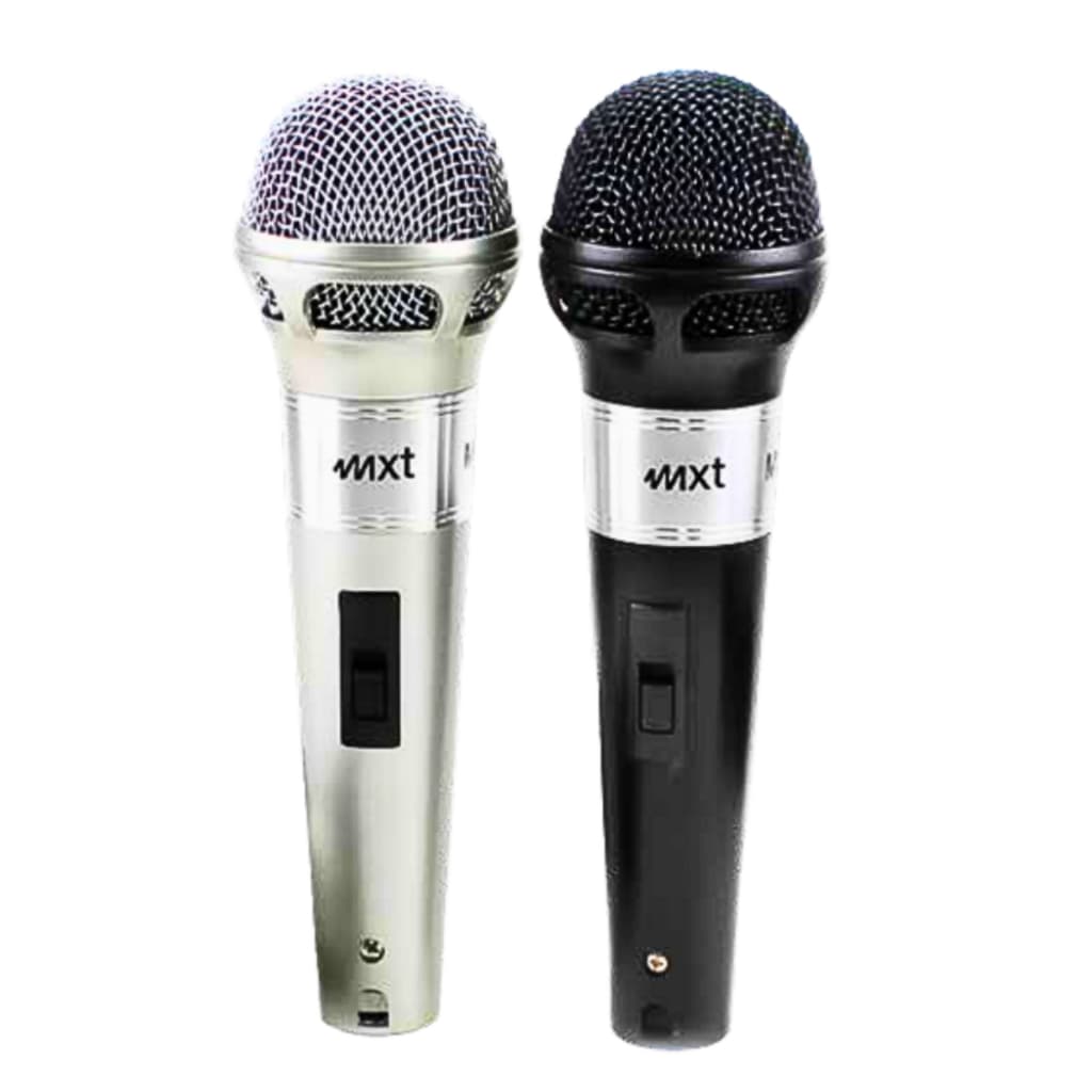 Kit 2 Microfones Dinâmicos com Fio MXT M-201 5m Prata Preto Chave On/Off para Voz Instrumentos Áudio Profissional