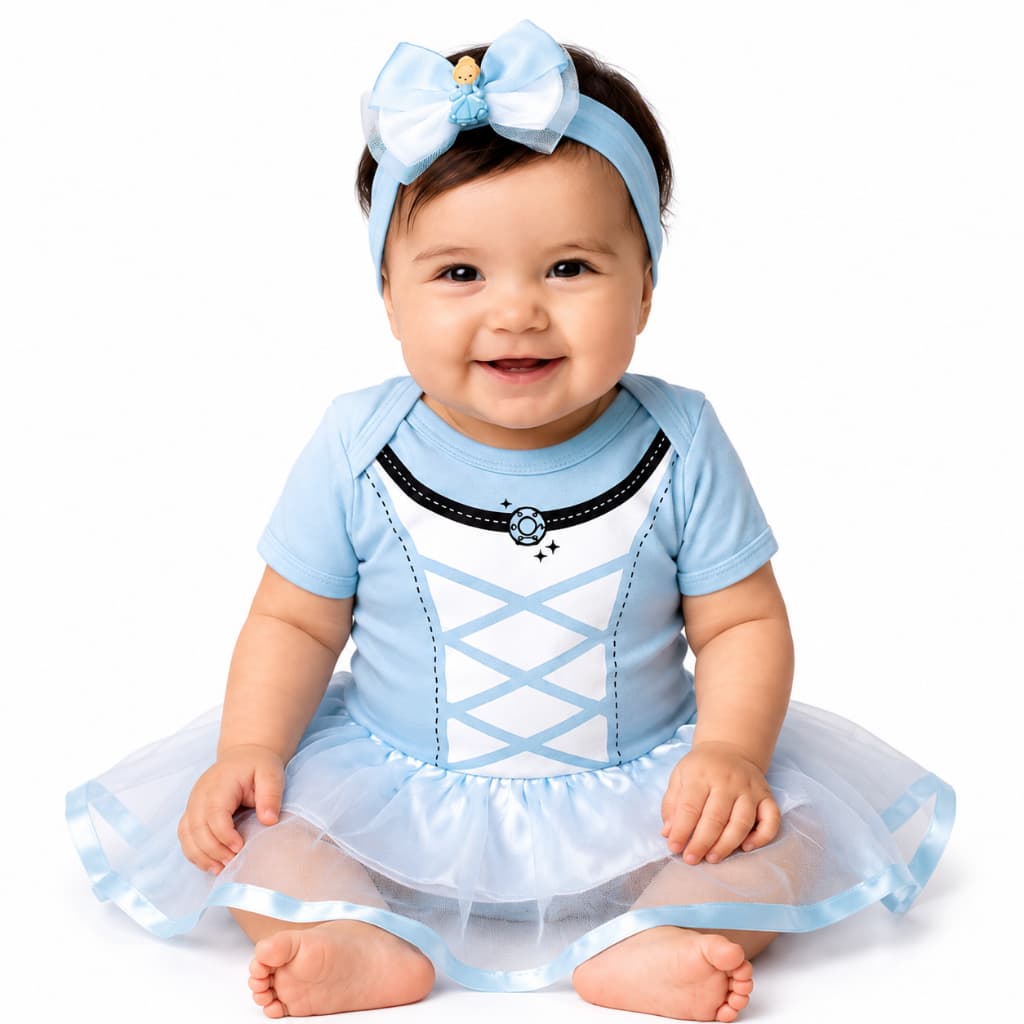Body bebe Mêsversario Temático Princesa Temático Mêsvrsario Cinderela- Fantsia Infantil 100% Algodão