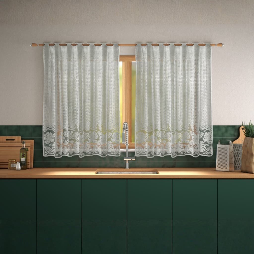 Cortina em Renda Jacquard Costela de Adão 1,25x2,50m Decoração Cozinha