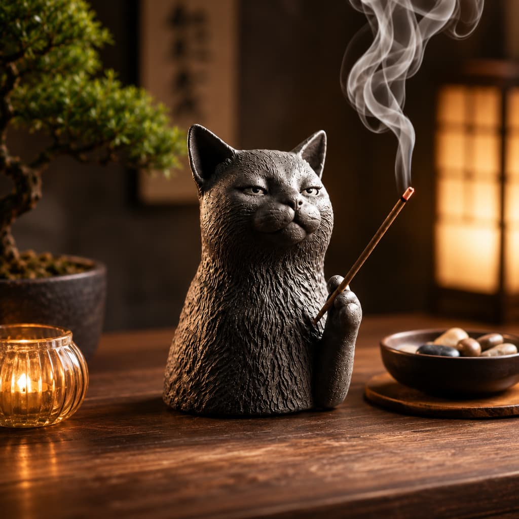 Incensário Gatinho Decorativo Porta Incenso Minimalista Moderno Relaxante