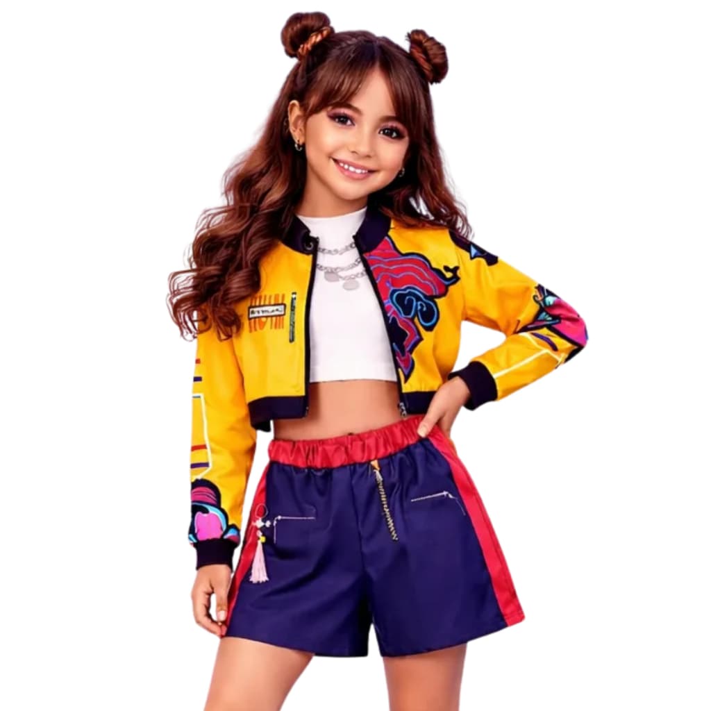 Fantasia K-Pop Infantil Completa Jaqueta + Shorts + Blusa