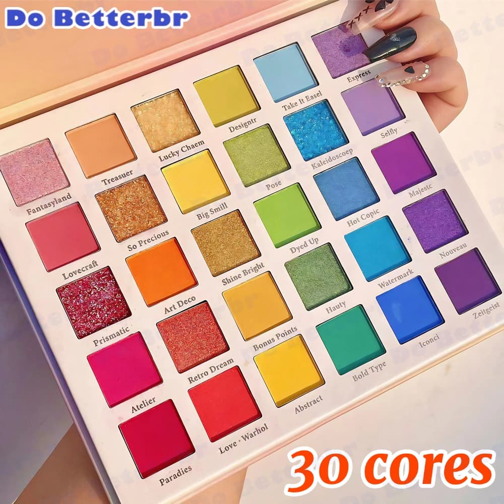 Paleta De Sombras-Cosméticos De Cor Ousada Com Brilho Robusto E Desempenho Fosco Duradouro 30 Cores