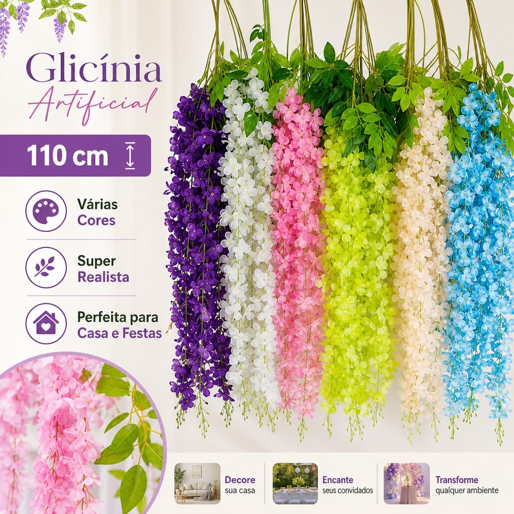 Wisteria Artificial Flor Pendente Decorativa Arranjo Floral Casa Sala Quarto Festa