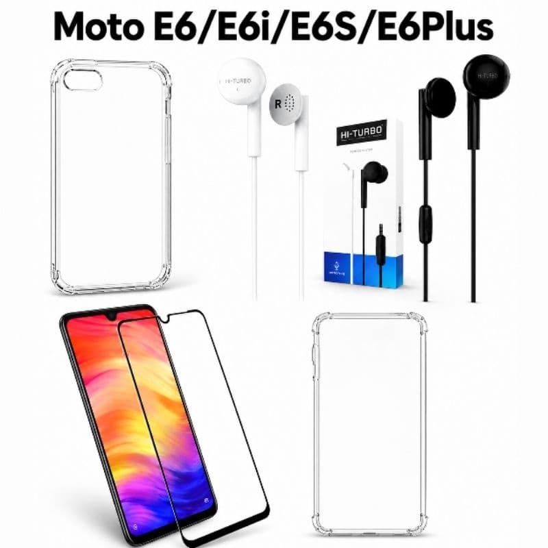 Kit Capinha Transparente TPU + Película 3D + Fone de Ouvido Para Moto  E6/E6s/E6i/E6 Plus