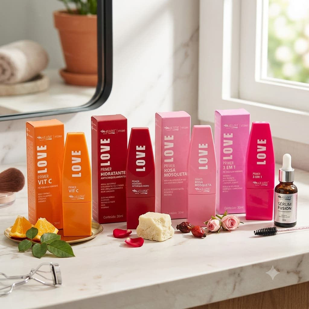 Primer Facial Max Love 30ml - Hidratação, Anticraquelamento, Rosa Mosqueta, Vitamina C e Clareador