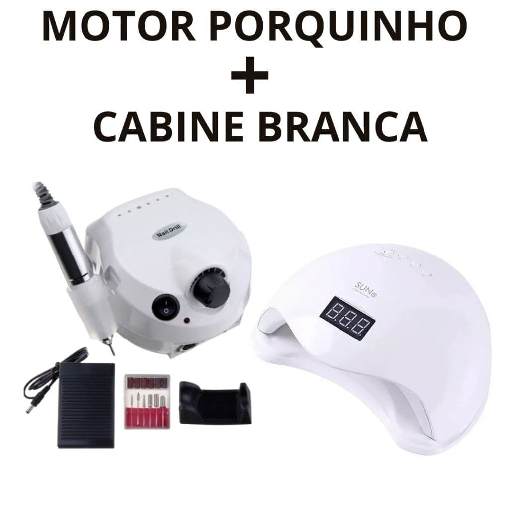 Kit Unhas Profissional Manicure com Cabine Sun 5 + Lixadeira Porquinho 50 Mil / 45 Mil RPM MUITO BARATO