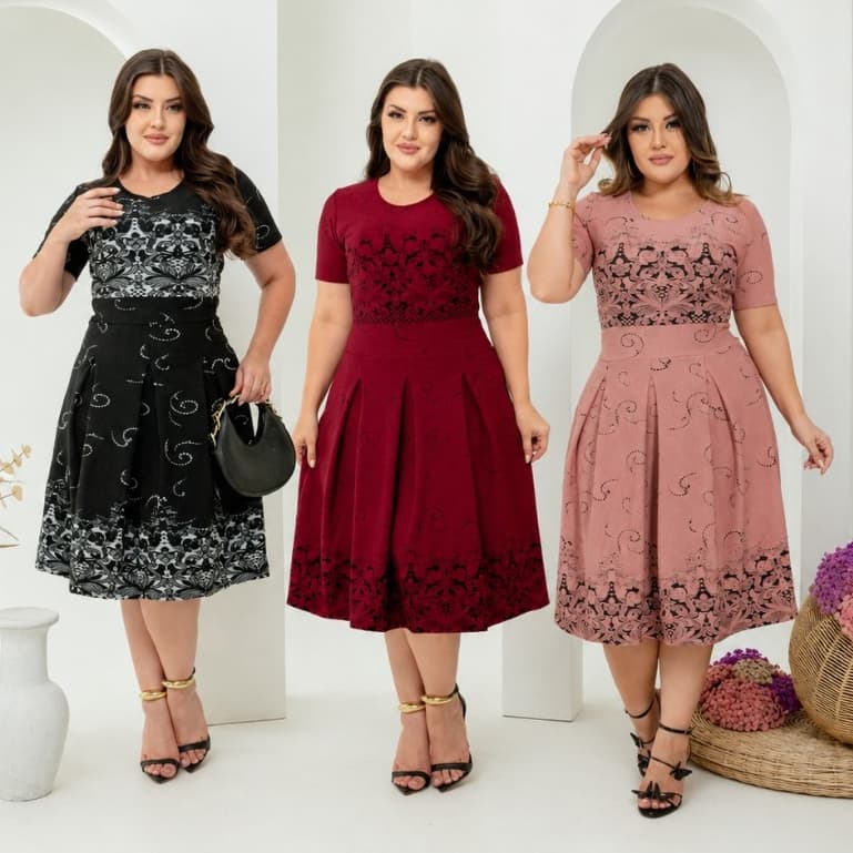 Vestido Lary Midi Rodado Soltinho Moda Cristã Godê