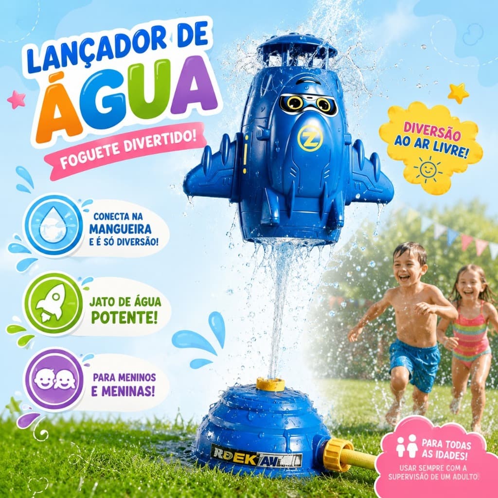 Lançador de Foguete de Água Infantil Conecta na Mangueira Brinquedo ao Ar Livre