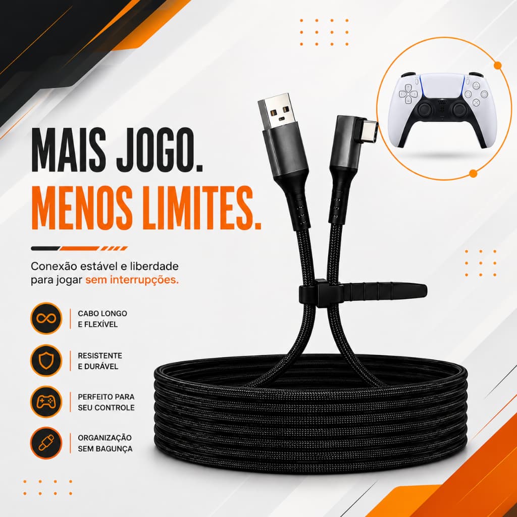 Carregador Blindado 5 Metros Para Controle Playstation 5