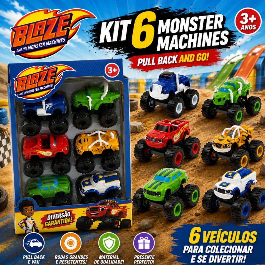 Kit Com 6 Carrinhos Blaze Monster Machine
