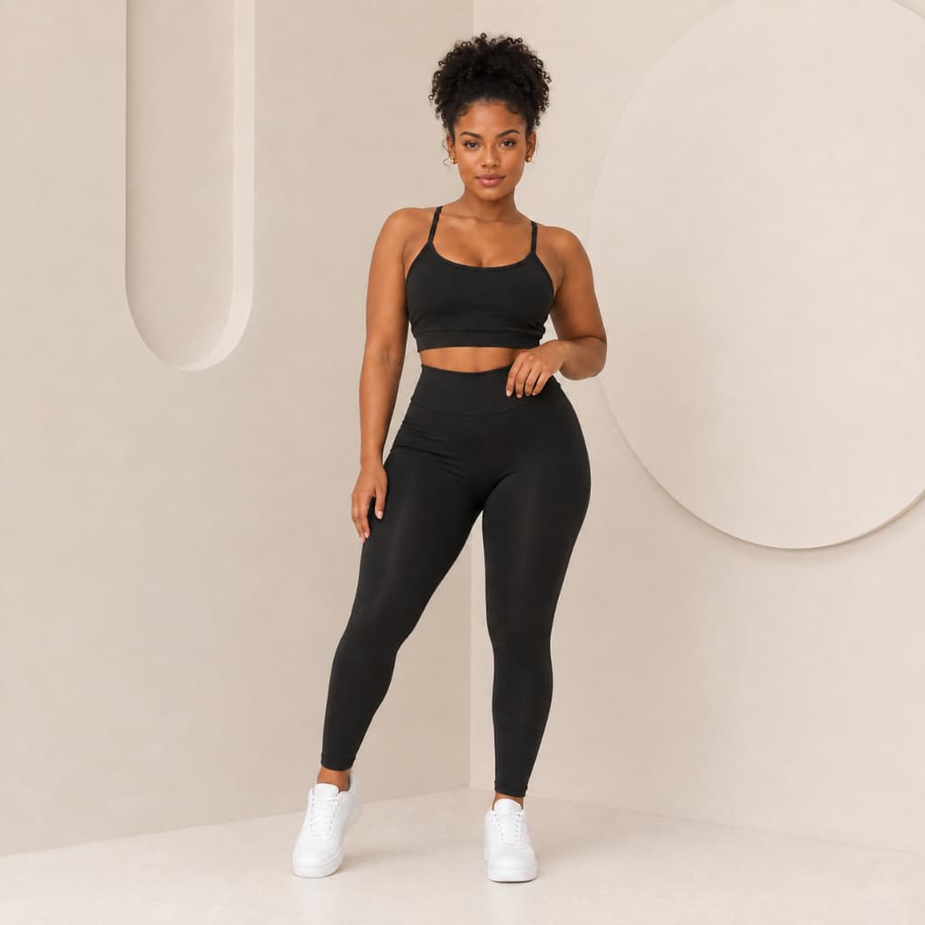 Conjunto Fitness Top e Calça Sports Preto Feminino Para Treino Perfeito Em Tecido Premium