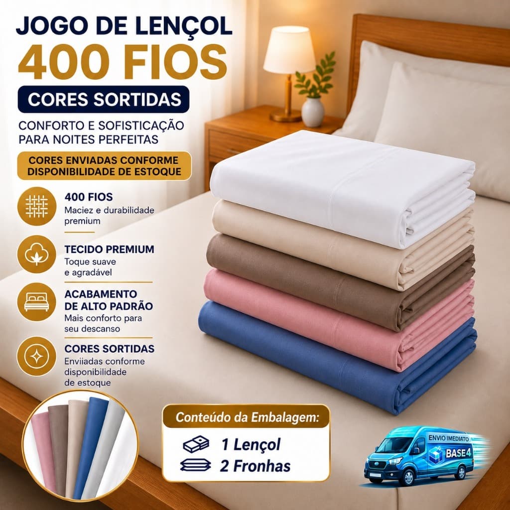 Jogo de Lençol 400 Fios Micropercal Com Fronha Extra Macio Sortidos