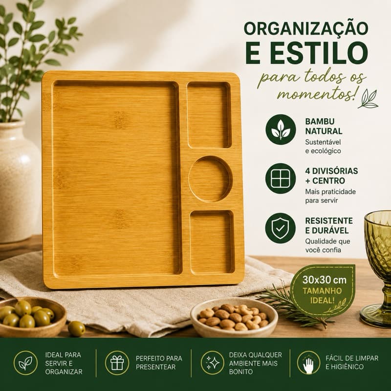 Petisqueira de Bambu Natural – 30 cm