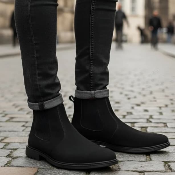 Botina Chelsea Bota couro legítimo com solado colado e blaqueado modelo novo