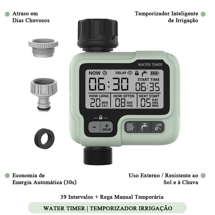 Timer de Irrigação Automática Inteligente Tela LCD 39 Intervalos à Prova D'água para Jardim e Varanda